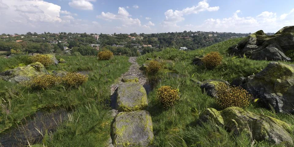 Path in the mountains 3D illustration Stock Illustration