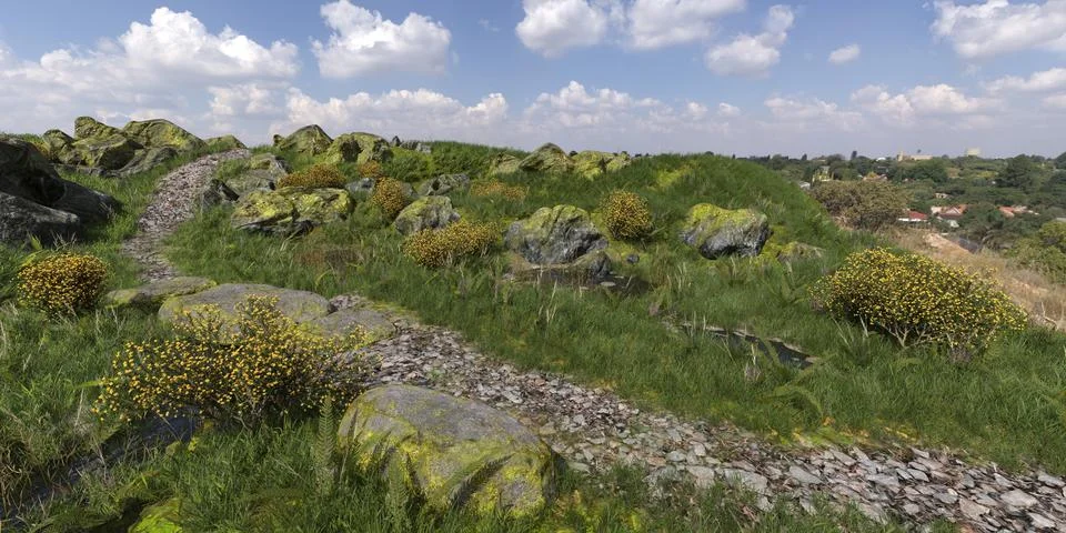 Path in the mountains 3D illustration Stock Illustration