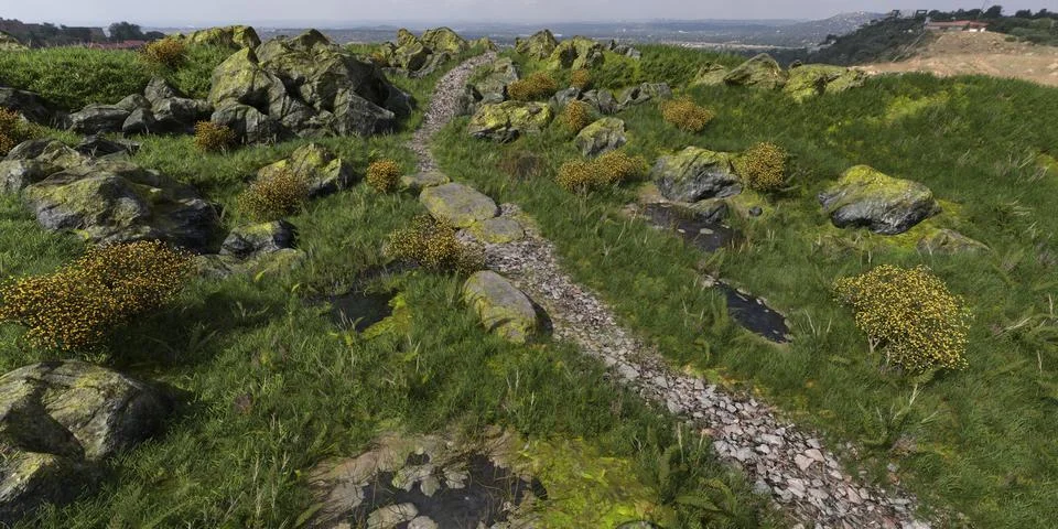 Path in the mountains 3D illustration Illustrazione stock