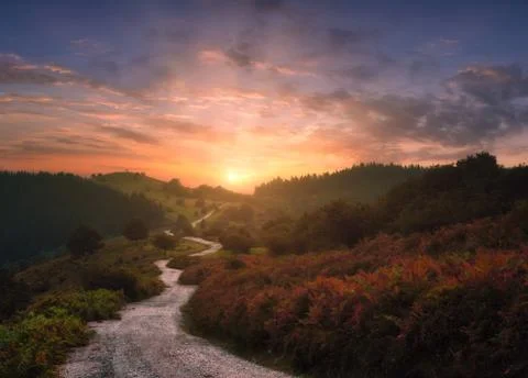 Path in the mountains with beautiful sunset Stock Photos