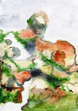 Path on mountainside overgrown with heather Stock Illustration