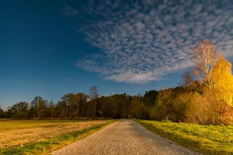 A path at the Murnauer Moos at night Stock Photos