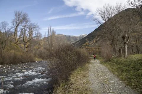 Path next to a river in Boi Valley in Catalonia Stock Photos