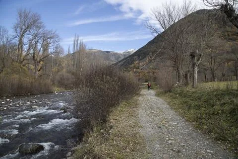 Path next to a river in Boi Valley in Catalonia Stock Photos