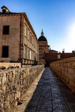 A path to an old cathedral on the wall of Dubrovnik Stock Photos