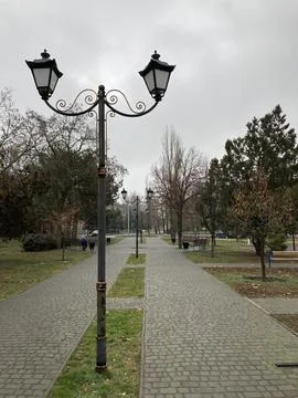 Path in the park, cloudy day. Stock Photos