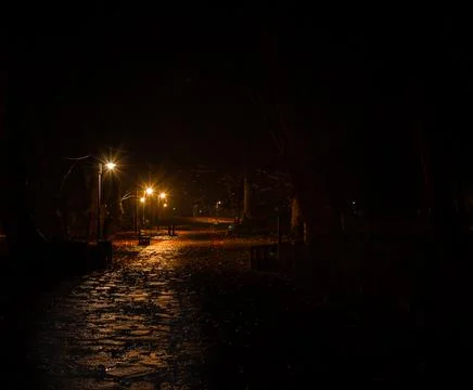 Path Park lights in the night Stock Photos