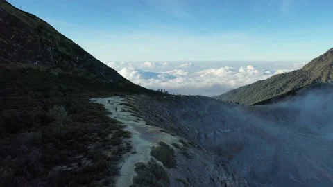 Path on the peak of a mountain at sunrise Stock Footage 146550182