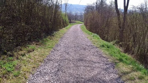 Path with pebbles in springtime with trees Stock Footage 128943634