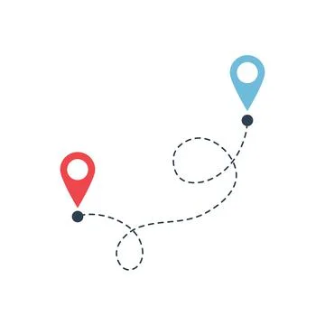 Path from point to point, road tracking, trace the path. Location signs for Stock Illustration