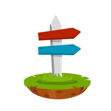 Path pointer with red plate. Cartoon flat illustration. Green grass Stock Illustration