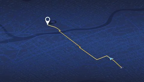 Path from start point to arrow pointer on blue background. Vector Illustrazione stock