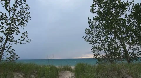 Path to stormy lake 35 sec Stock Footage 8520572