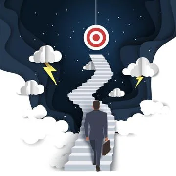 Path to success vector illustration in paper art style 스톡 일러스트