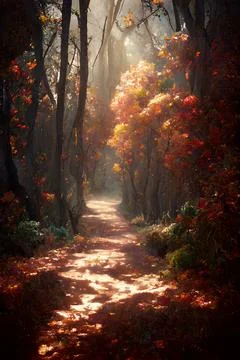 Path through an autumn forest Stock Illustration