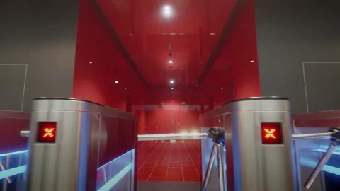 Path through an electronic turnstile to a business center, office, top view Stock Footage 258823311