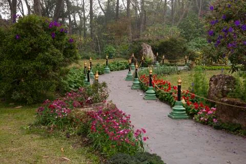 Path through the garden beds in mae fah luang garden Stock Photos