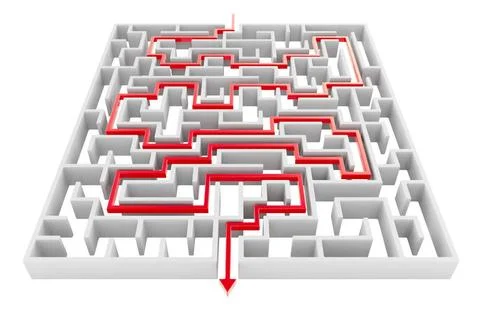 Path through labyrinth, exit strategy concept. 3D rendering Path through l... Stock Photos