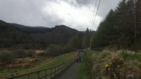 Path Through Mountain Side, Wicklow Mountain Valley, Ireland Stock Footage 89097279