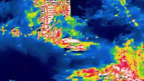 A path through the park to an apartment building infrared Stock Footage 327855337