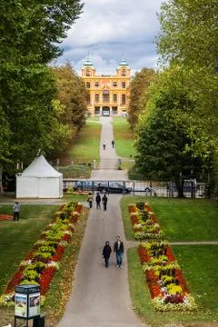 Path through park of baroque castle in ludwigsburg Stock Photos