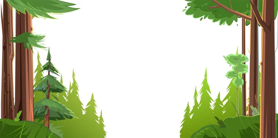 Path through a pine forest. Frame. Beautiful coniferous trees. Summer rural l Stock Illustration