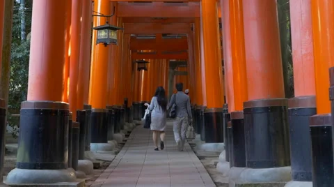 Path Through Torii Gates at Fushimi Inari Taisha in Kyoto, Japan Stock Footage 45177633