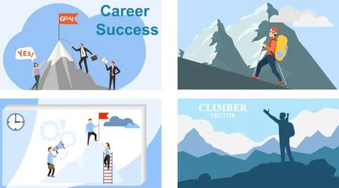The path to the top. Mountain climbing. Career. Vector illustration Illustrazione stock