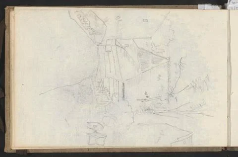 Path towards a working-class house. Leaf 13 Verso from a sketchbook with 5... Stock Photos