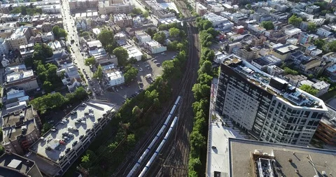 PATH Train in the Open Cut Below Jersey City Streets Video stock 91204076