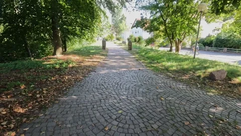 Path with a trash can and a sign Stock Footage 295315567