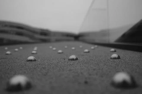Path on the triangular meadow, accessible roof, blurred background, black and Stock Photos