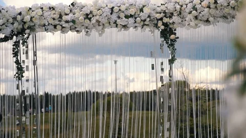 Path to wedding registration arch with floral decoration Stock Footage 120776109