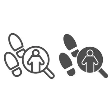 Pathfinder magnifier line and solid icon. Footprint and searching, inspecting Stock Illustration