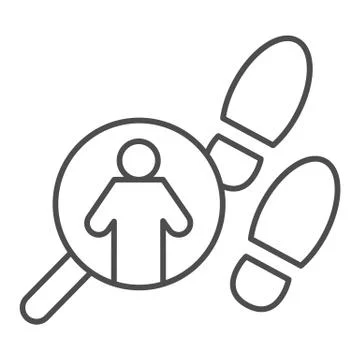 Pathfinder magnifier thin line icon. Footprint and searching, inspecting crime Stock Illustration
