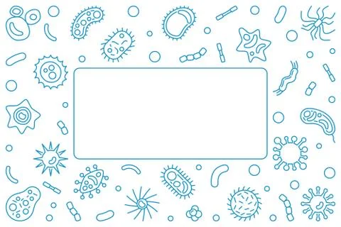 Pathogen blue horizontal frame. Vector outline illustration Stock Illustration