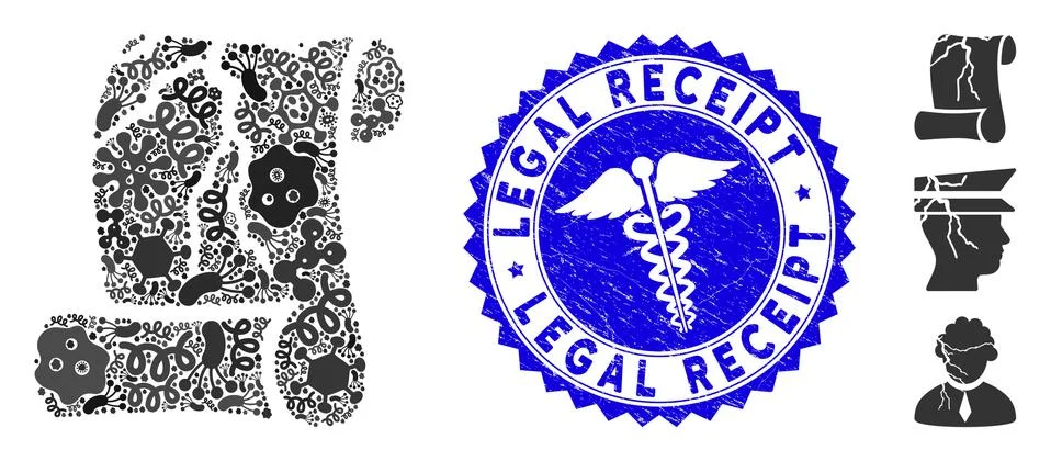 Pathogen Collage Corrupted Law Document Icon with Medicine Textured Legal Stock Illustration