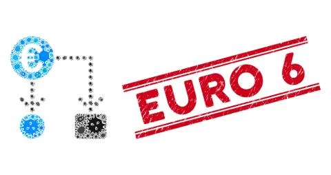 Pathogen Collage Euro Flow Chart Icon and Distress Euro 6 Seal with Lines Stock Illustration