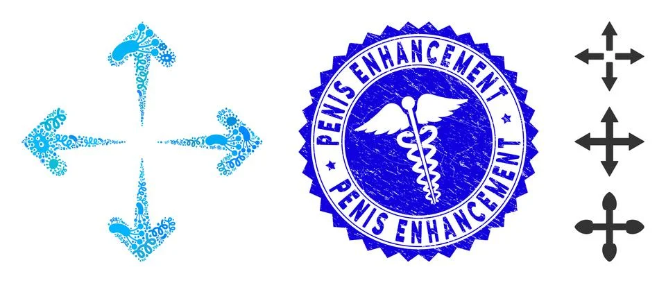 Pathogen Collage Expand Arrows Icon with Serpents Grunge Penis Enhancement Seal Illustrazione stock
