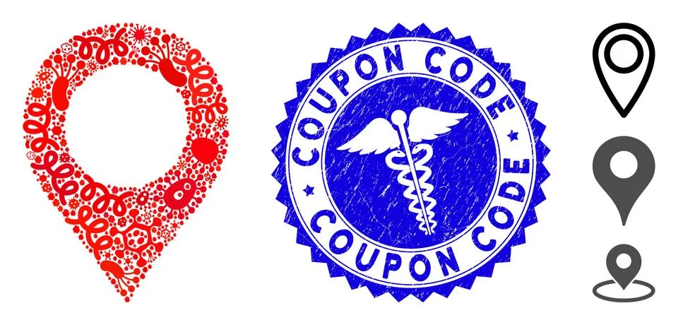 Pathogen Collage Map Marker Icon with Serpents Scratched Coupon Code Seal 스톡 일러스트