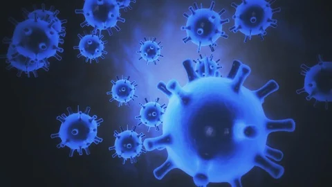 Pathogen of coronavirus 2019-nCov inside infected organism presented as blue Stock Footage 127726549