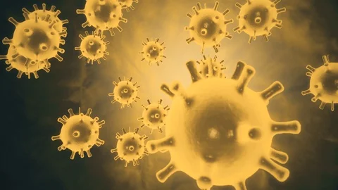 Pathogen of coronavirus 2019-nCov inside infected organism illustrated as yellow Stock Footage 128838593