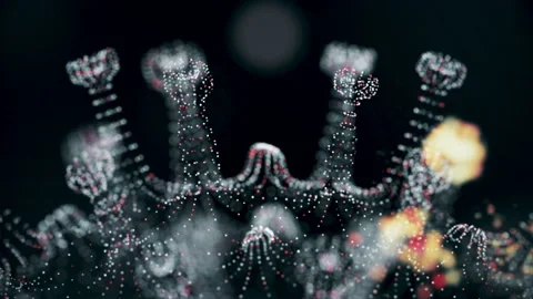 Pathogen of coronavirus 2019-nCov inside infected organism illustrated as yellow Stock Footage 130883014