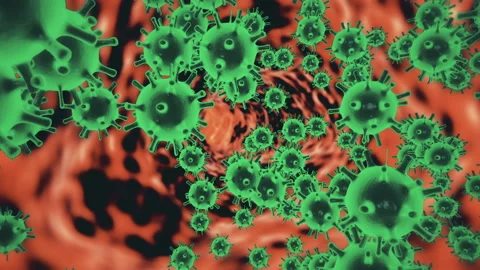 Pathogen of coronavirus 2019-nCov inside infected organism illustrated as brown Stock Footage 160124544