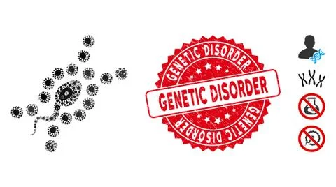Pathogen Mosaic DNA Replication Icon with Grunge Round Genetic Disorder Stamp Stock Illustration