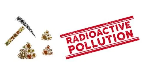 Pathogen Mosaic Shit Mining Icon and Grunge Radioactive Pollution Seal with Stock Illustration