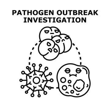 Pathogen outbreak investigation with bacteria, virus, and infected cell Illustrazione stock