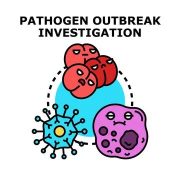 Pathogen outbreak investigation with bacteria, virus, and infected cell Illustrazione stock
