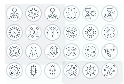 Pathogen Pixel Optimized Vector Set with 24 High Resolution Thin Line Icons Stock Illustration