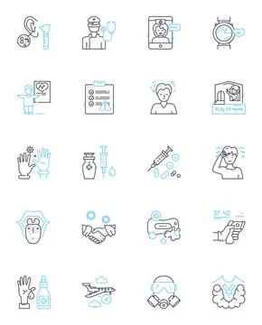 Pathogen treatment linear icons set. Antimicrobial, Sterilization, Disinfection Stock Illustration